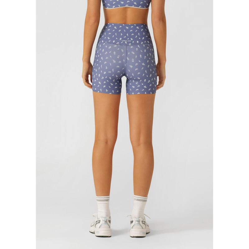 Lorna Jane Blue Fleur Hi Fold No Ride 12cm Bike Shorts image number 1